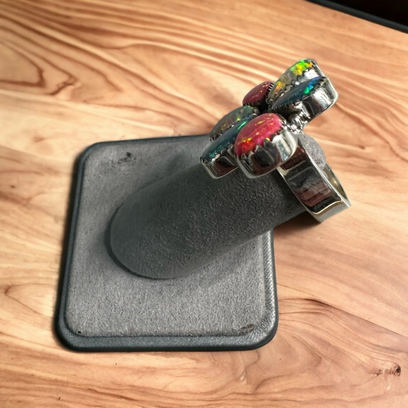 Aurora Opals in Solid Sterling Silver Flutter Ring - Picture 6 of 10